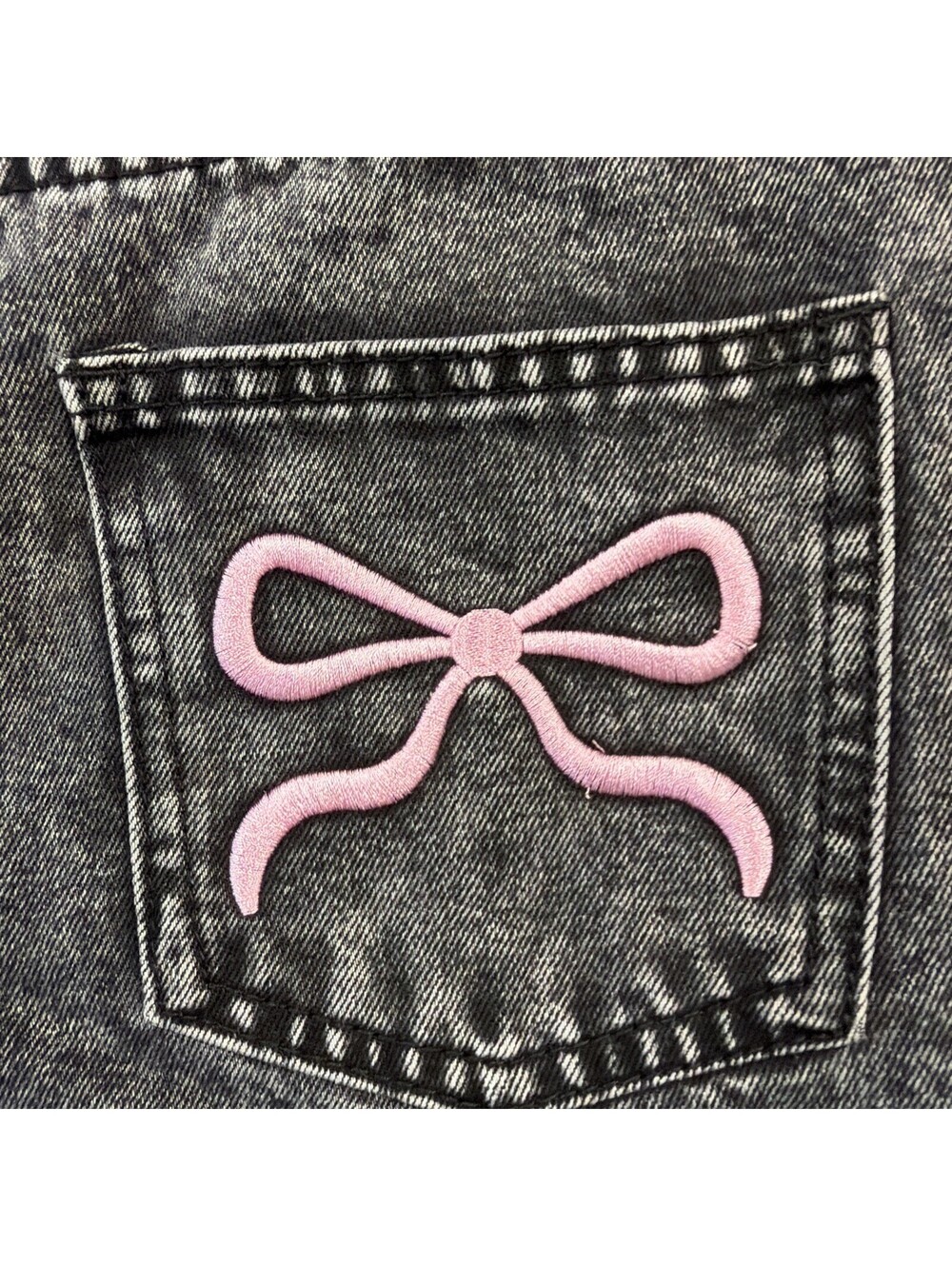 Disclosure Wide Legged Black Wash Jeans With Embroidered Pink Bow 13/31